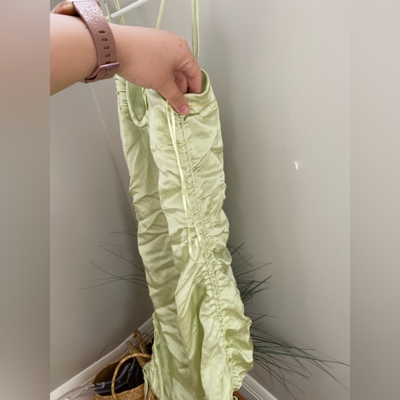 Zara Lime green Satin ruched dress size L - Picture 8 of 13